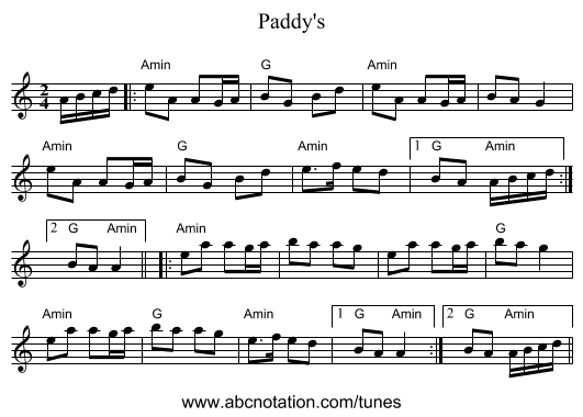 Paddy's - staff notation