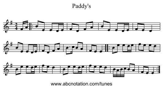 Paddy's - staff notation