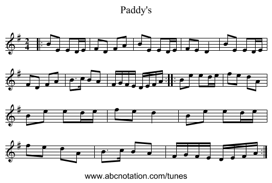 Paddy's - staff notation