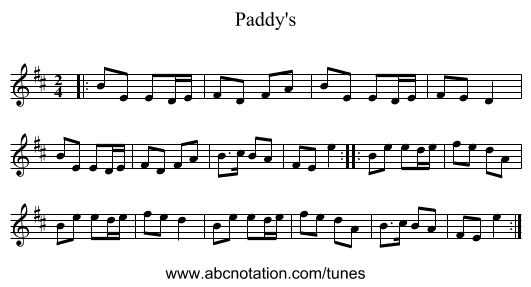 Paddy's - staff notation