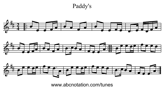 Paddy's - staff notation