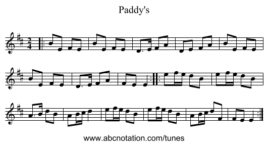 Paddy's - staff notation