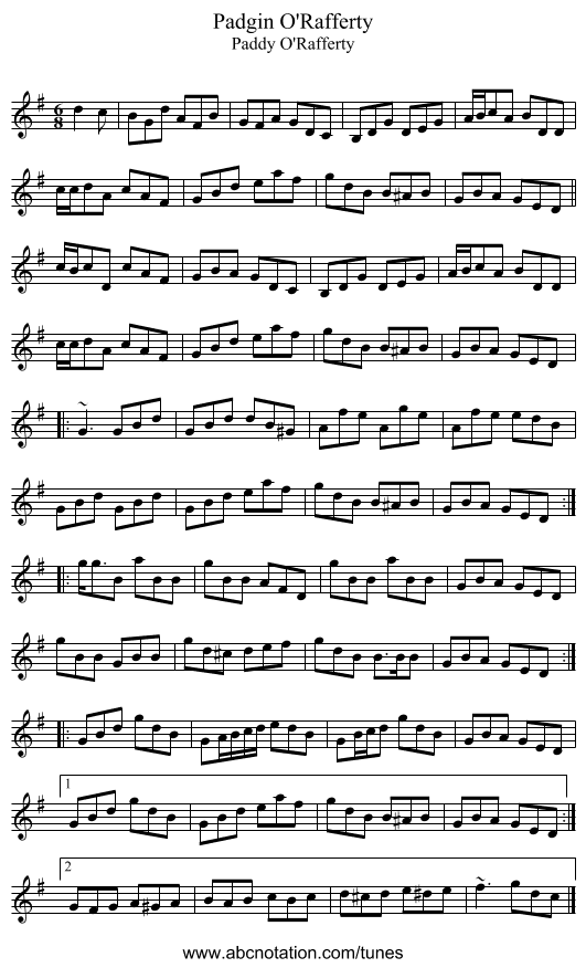Padgin O'Rafferty - staff notation