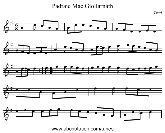 Pàdraic Mac Giollarnáth - staff notation
