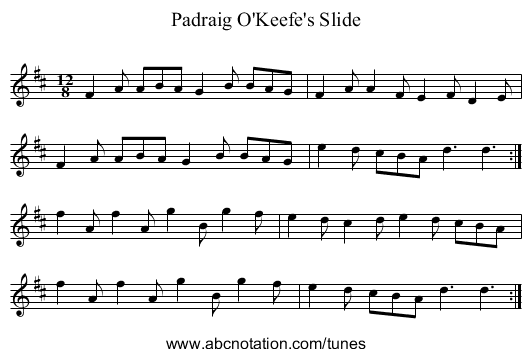 Padraig O'Keefe's Slide - staff notation