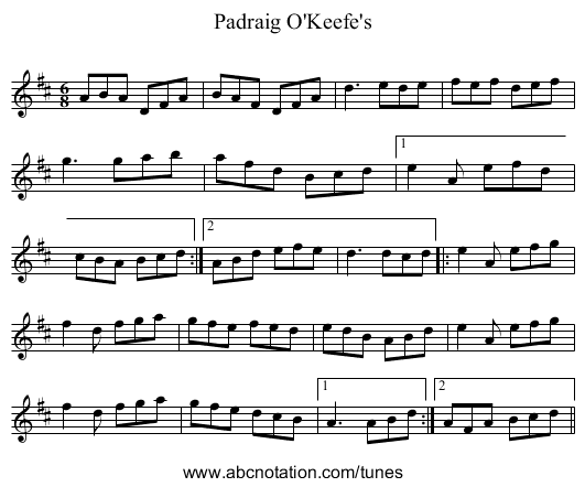 Padraig O'Keefe's - staff notation