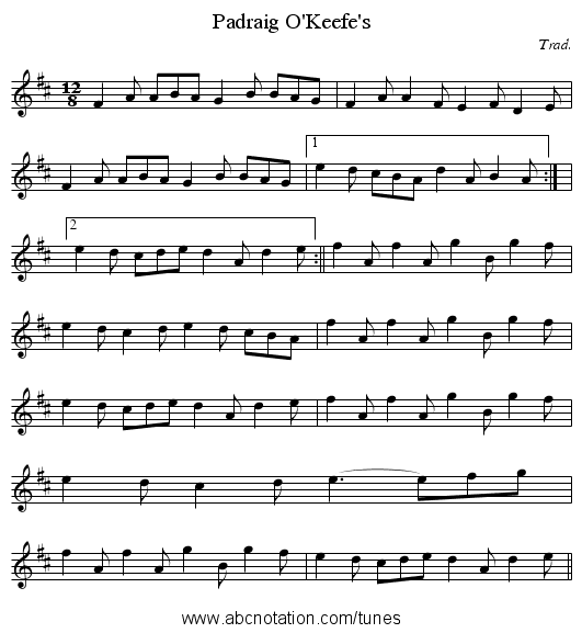 Padraig O'Keefe's - staff notation