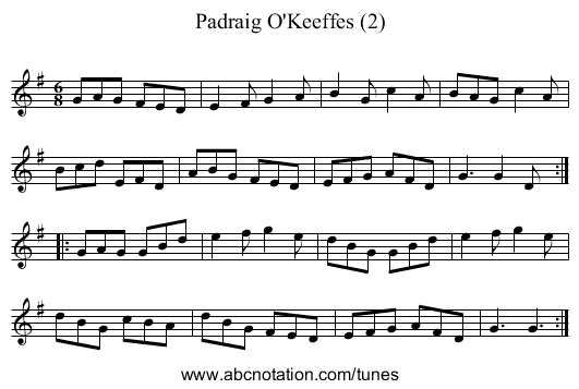 Padraig O'Keeffes (2) - staff notation