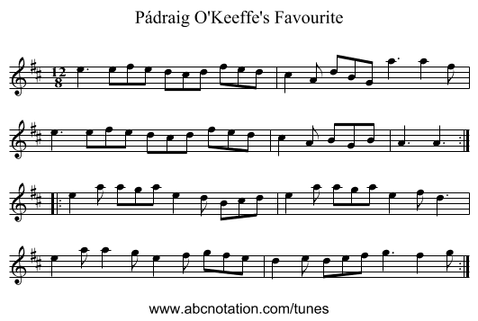 Pádraig O'Keeffe's Favourite - staff notation