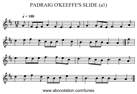 PADRAIG O'KEEFFE'S SLIDE (a1) - staff notation