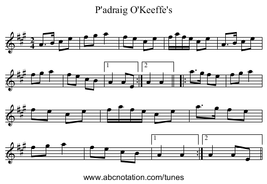 P'adraig O'Keeffe's - staff notation