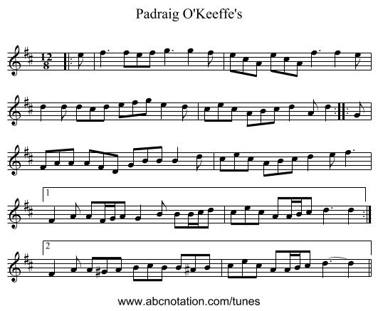 Padraig O'Keeffe's - staff notation