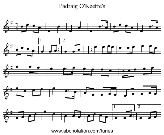 Padraig O'Keeffe's - staff notation