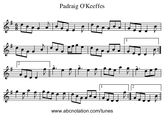 Padraig O'Keeffes - staff notation