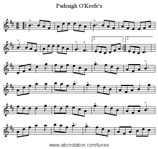 Padraigh O'Keefe's - staff notation