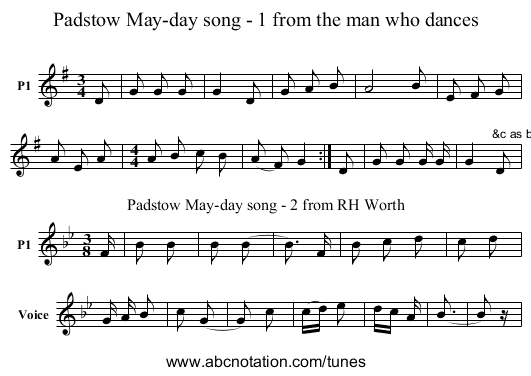 Padstow May-day song - 1 from the man who dances - staff notation