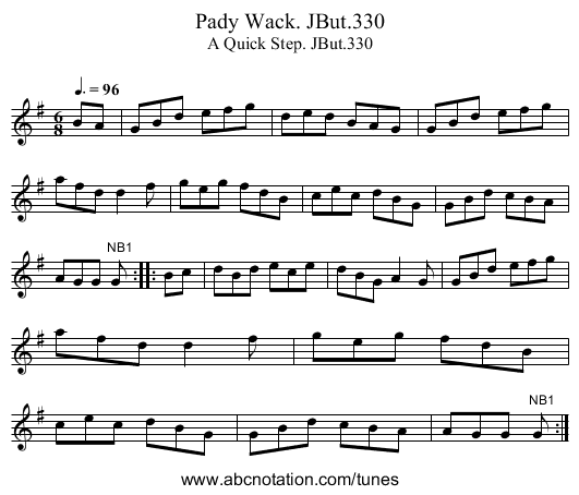 Pady Wack. JBut.330 - staff notation