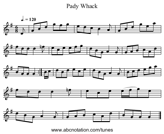 Pady Whack - staff notation