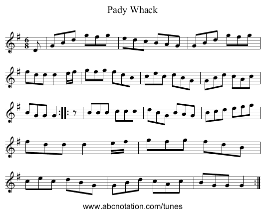 Pady Whack - staff notation