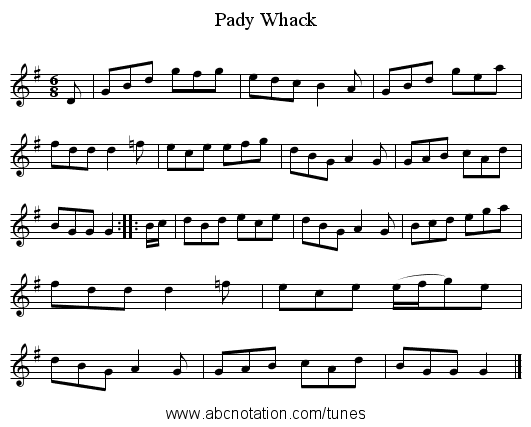 Pady Whack - staff notation