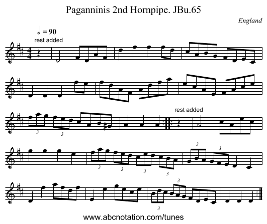 Paganninis 2nd Hornpipe. JBu.65 - staff notation