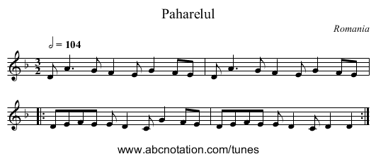 Paharelul - staff notation