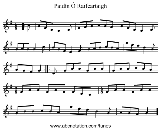Paidín Ó Raifeartaigh - staff notation
