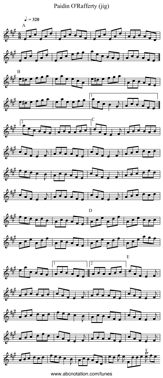 Paidin O'Rafferty (jig) - staff notation