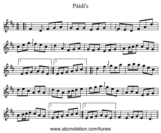 Páidí's - staff notation
