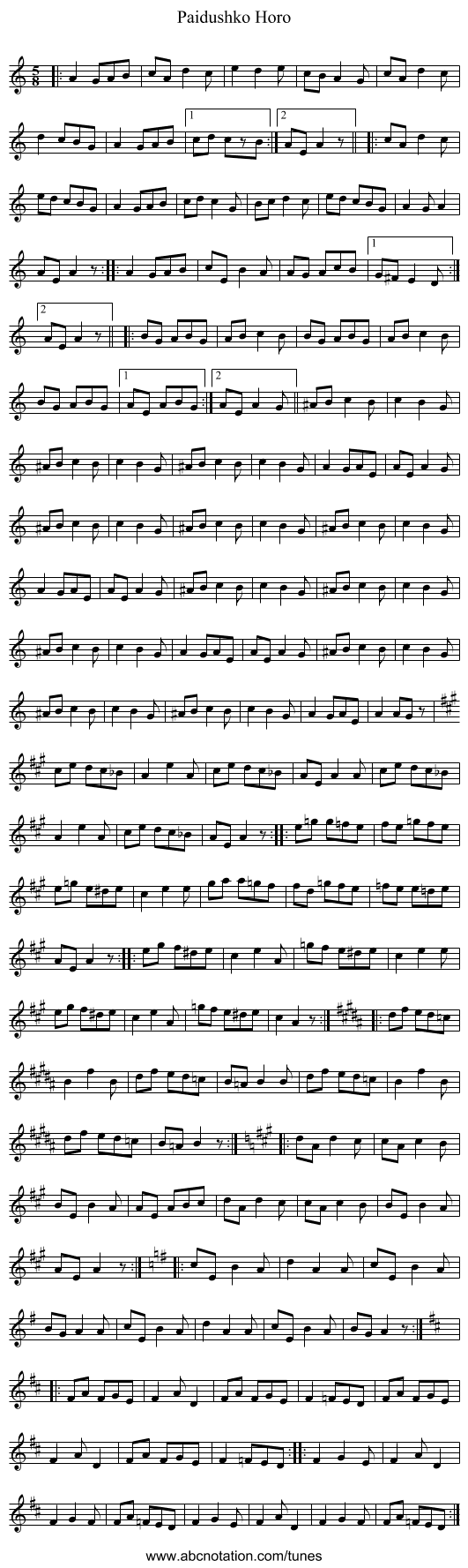 Paidushko Horo - staff notation