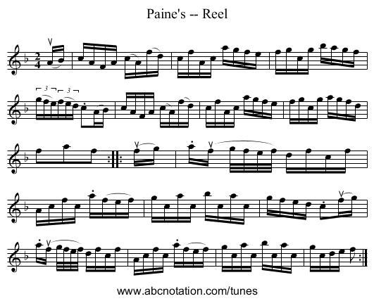 Paine's -- Reel - staff notation