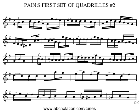 PAIN'S FIRST SET OF QUADRILLES #2 - staff notation