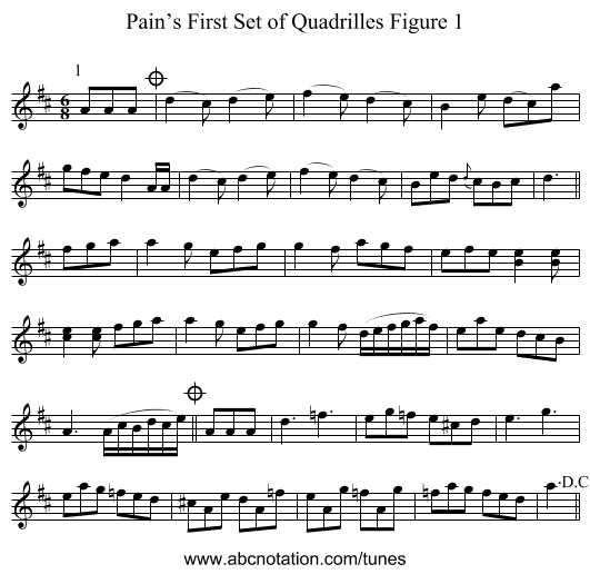 Pain’s First Set of Quadrilles Figure 1 - staff notation