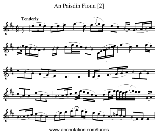 Paisdín Fionn [2], An - staff notation