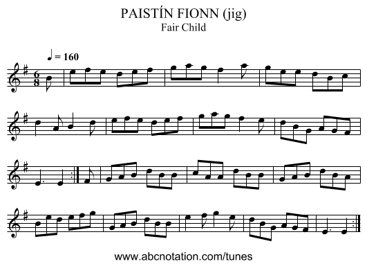 PAISTÍN FIONN (jig) - staff notation