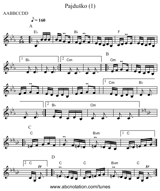 Pajdu&scaron;ko (1) - staff notation
