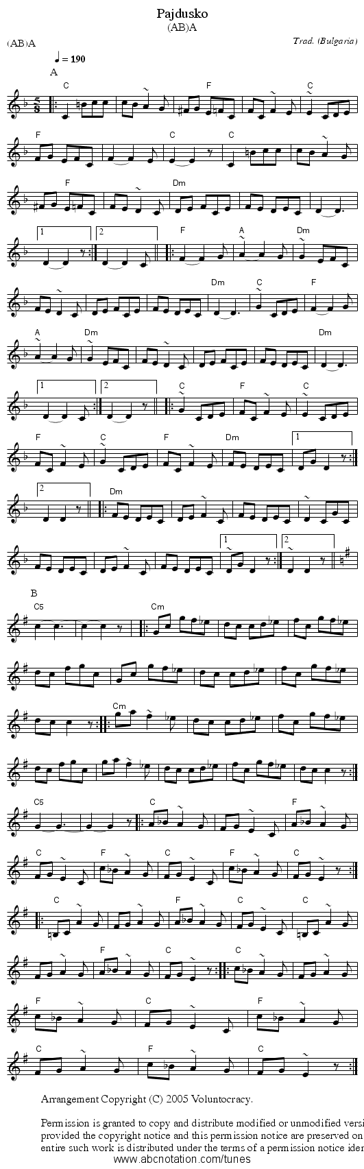 Pajdusko - staff notation