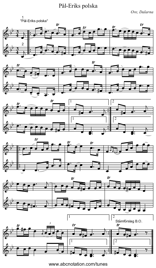 Pål-Eriks polska - staff notation