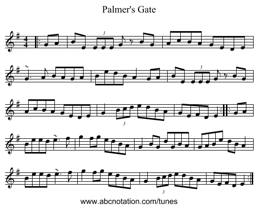 Palmer's Gate - staff notation