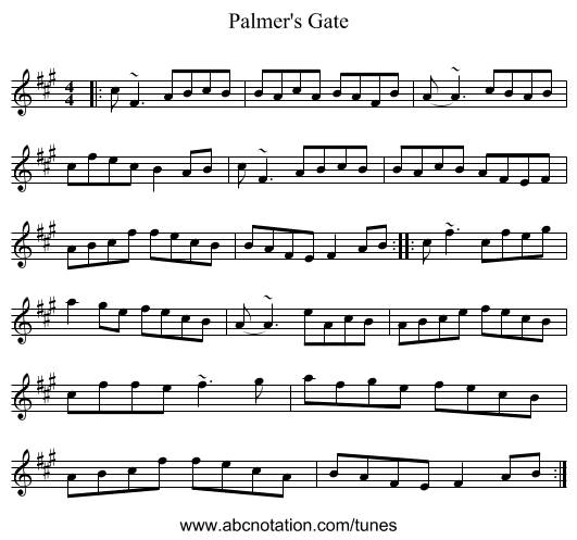 Palmer's Gate - staff notation