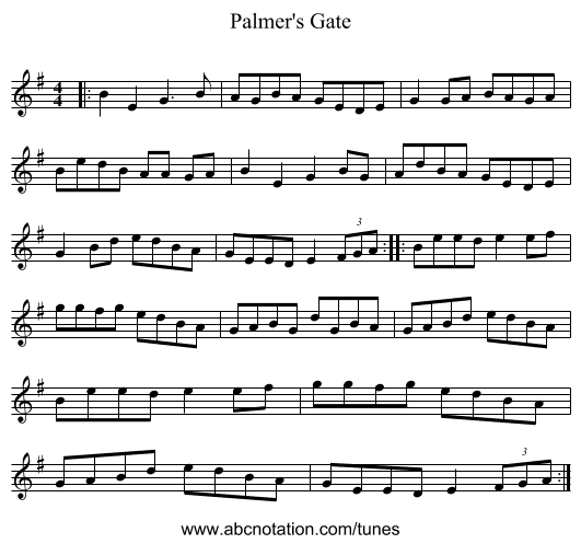 Palmer's Gate - staff notation