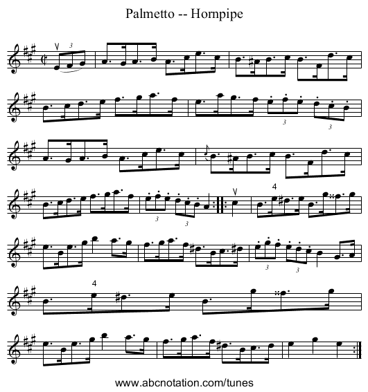 Palmetto -- Hornpipe - staff notation