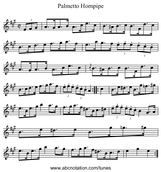 Palmetto Hornpipe - staff notation