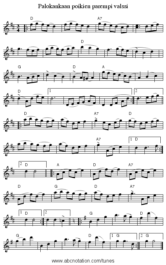 Palokankaan poikien parempi valssi - staff notation