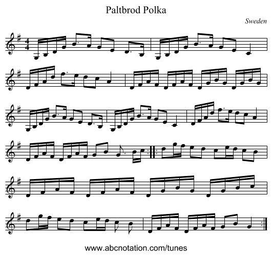 Paltbrod Polka - staff notation
