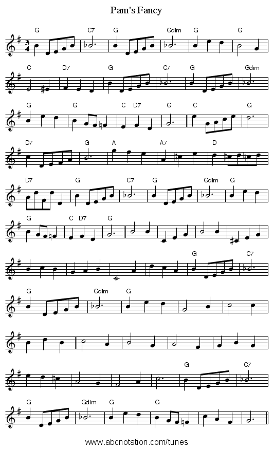 Pam's Fancy - staff notation