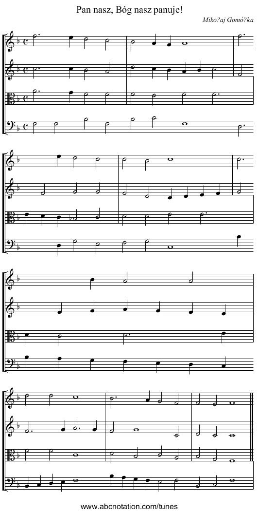 Pan nasz, Bóg nasz panuje! - staff notation