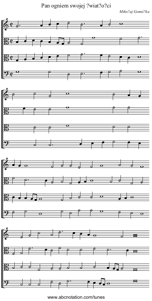 Pan ogniem swojej ?wiat?o?ci - staff notation