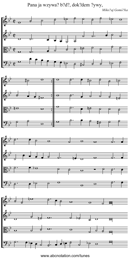Pana ja wzywa? b?d?, dok?dem ?ywy, - staff notation
