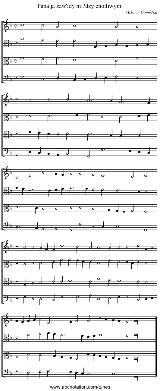 Pana ja zaw?dy mi?dzy cnotliwymi - staff notation